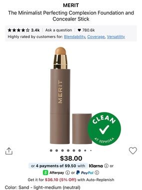 Minimalist Perfecting Complexion Foundation & Concealer Stick Shade Sand